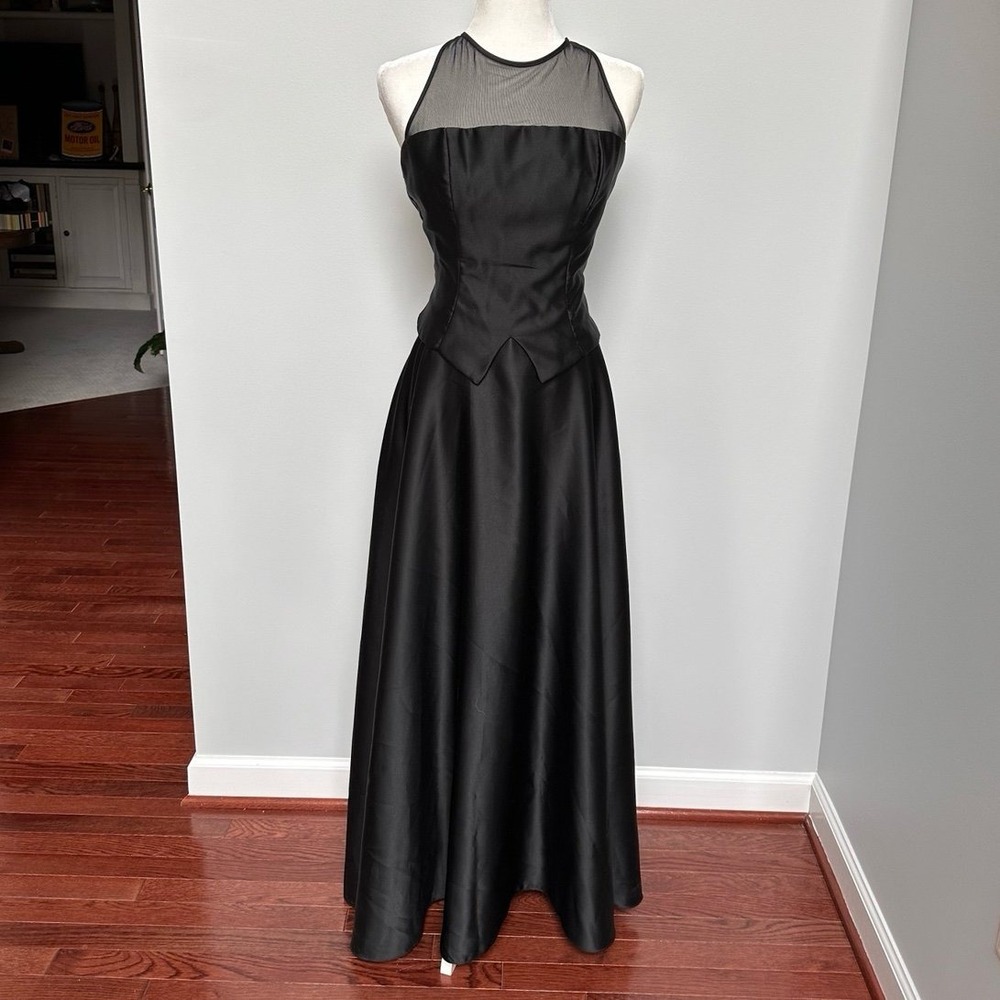 Dave & Johnny Formal Gown Dress Black Sheer Open Back - Vintage Y2K Cache